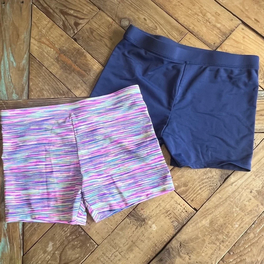 SO Youth Girls Large Gymnastic Bike Shorts 2 Pack Multi Blue Athletic Activewear